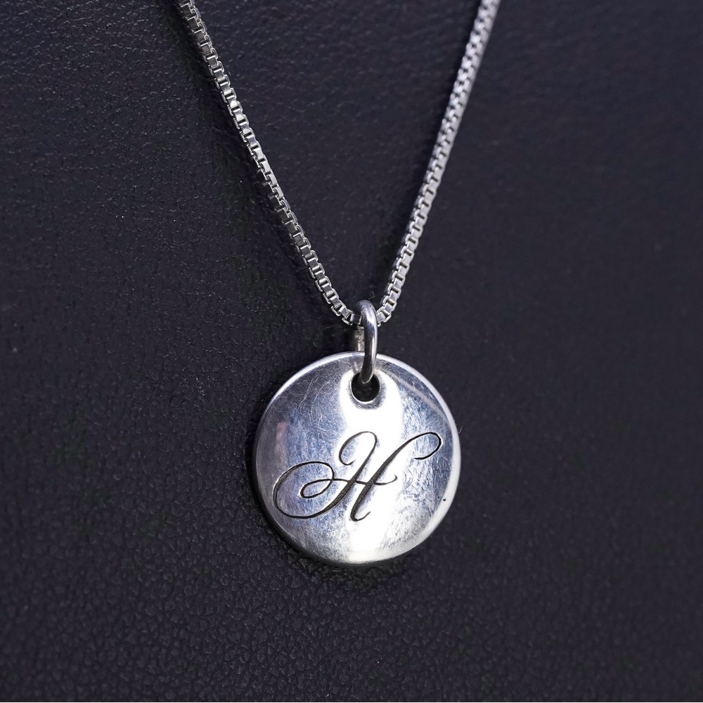 Tiffany Letter H Large Alphabet Initial Disc Notes Pendant Chain Necklace